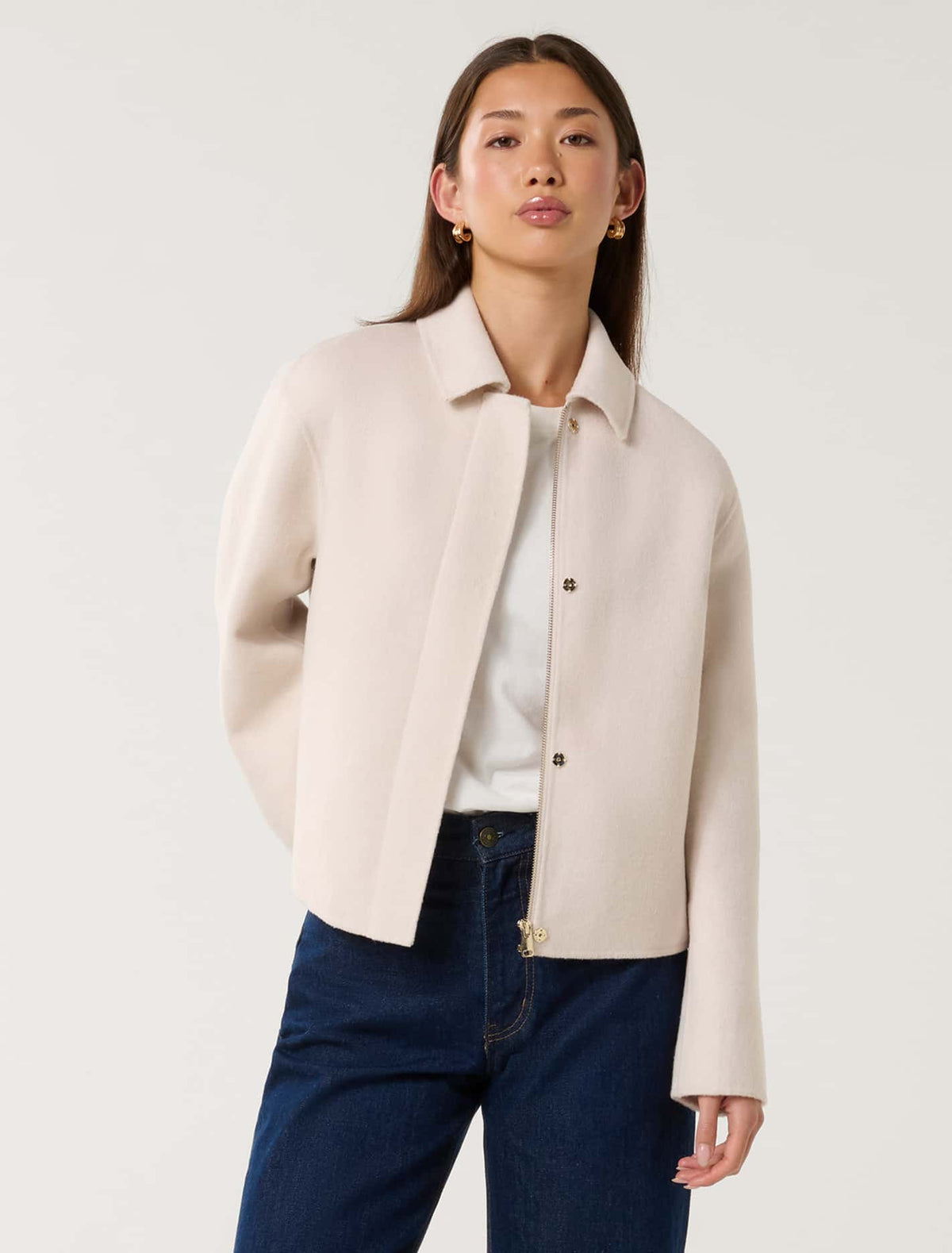 Eden Zip-Through Felled Jacket Cream