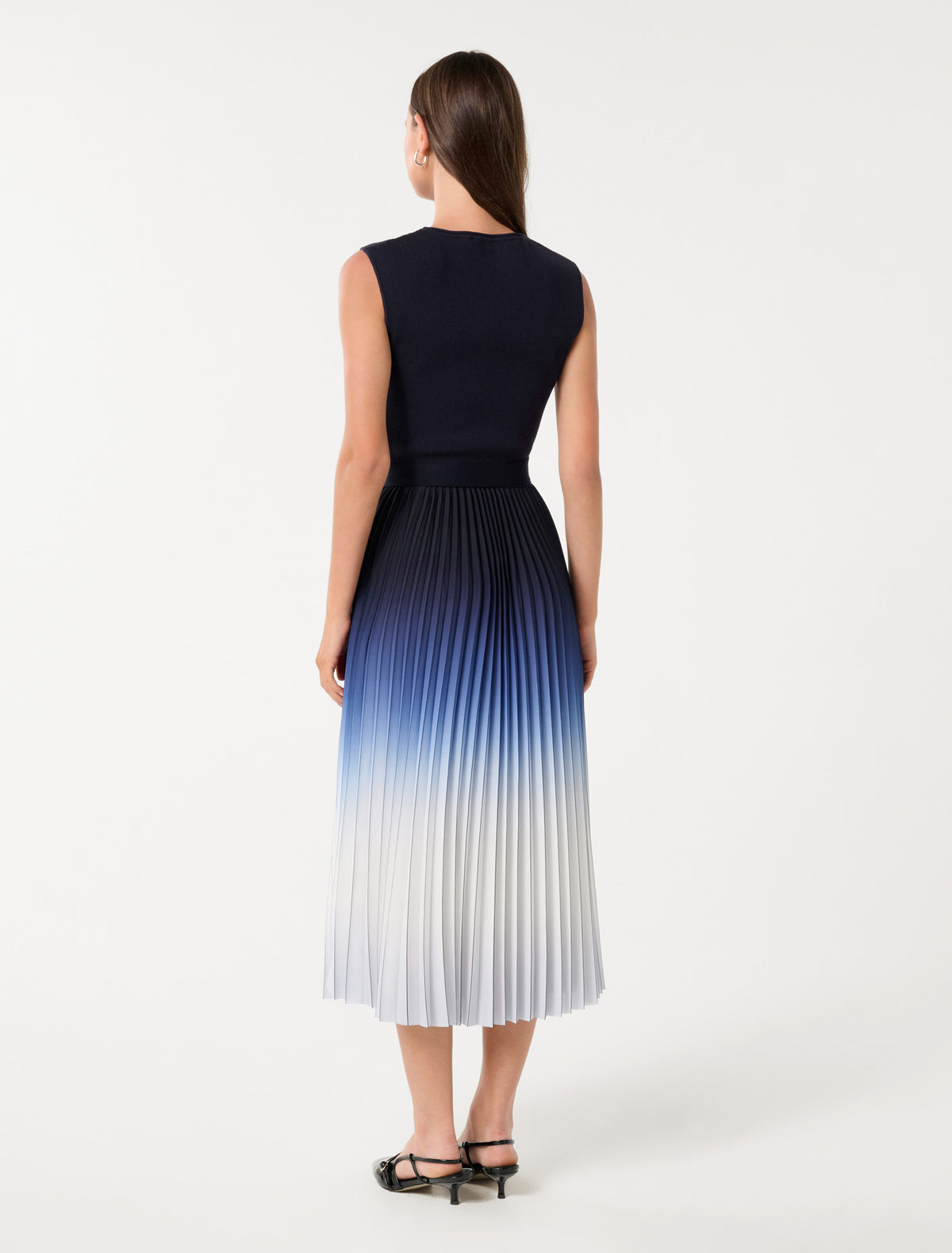Elara Ombre Pleat Midi Dress Navy