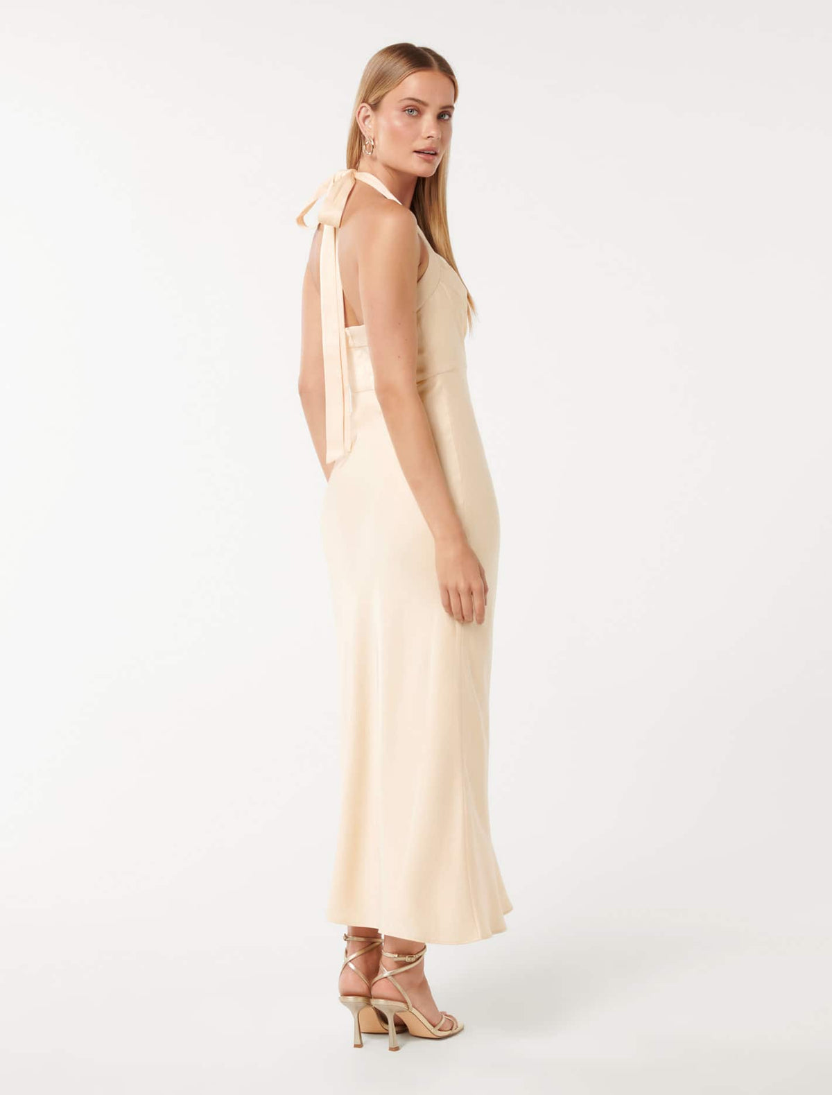 Alice Halter Satin Maxi Dress Vanilla Custard