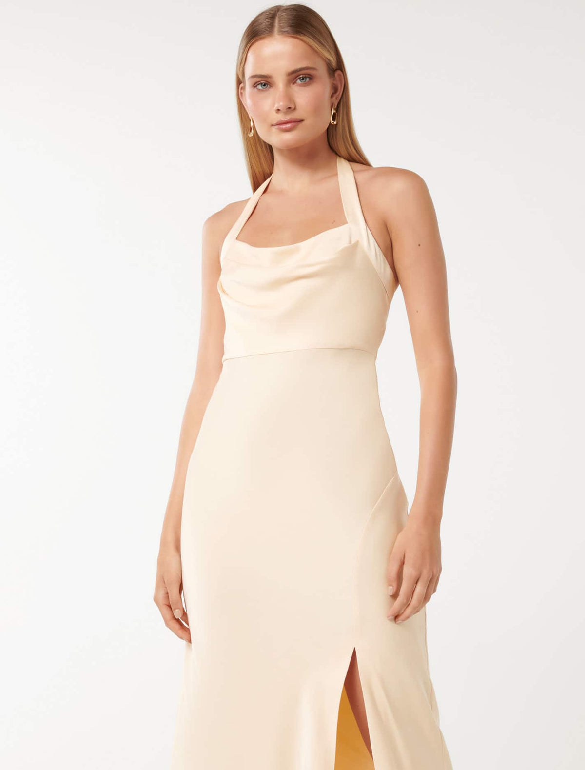 Alice Halter Satin Maxi Dress Vanilla Custard
