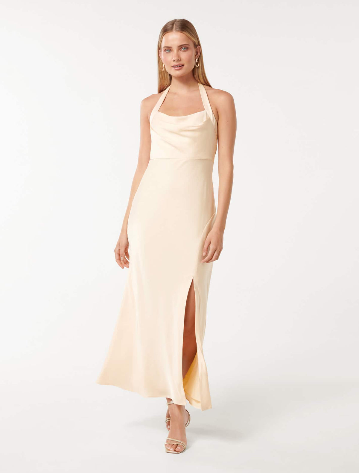 Alice Halter Satin Maxi Dress Vanilla Custard