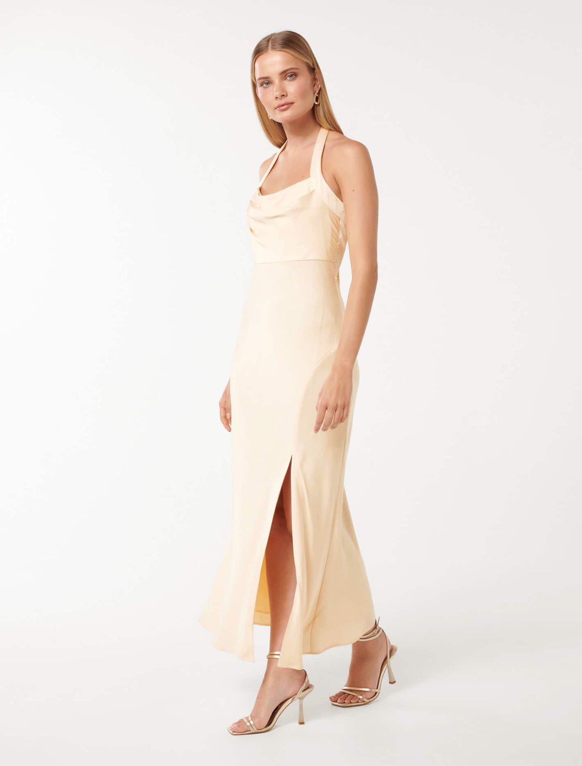 Alice Halter Satin Maxi Dress Vanilla Custard
