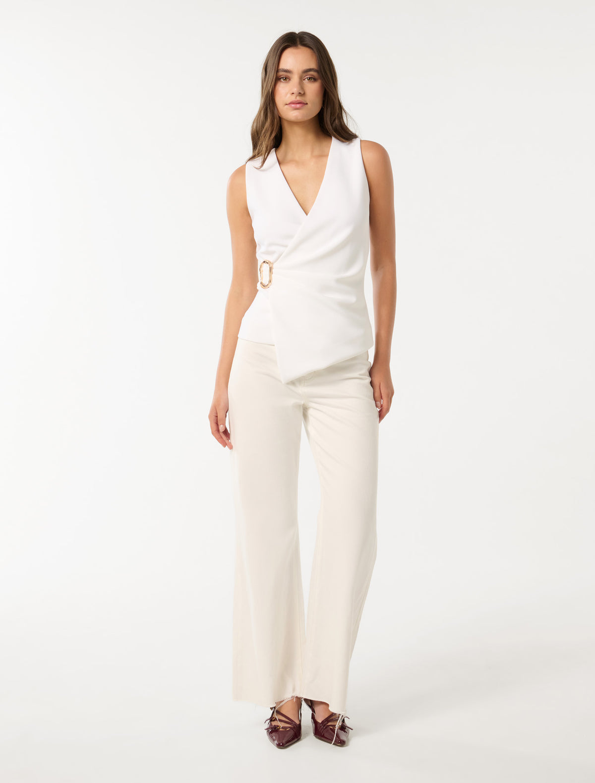 Jacqueline Crepe Wrap Top Porcelain