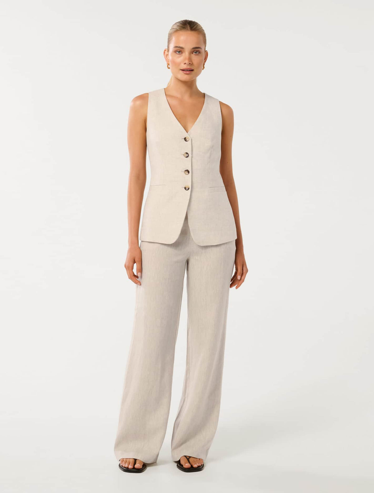 Martha Linen Wide-Leg Pants Natural Suit