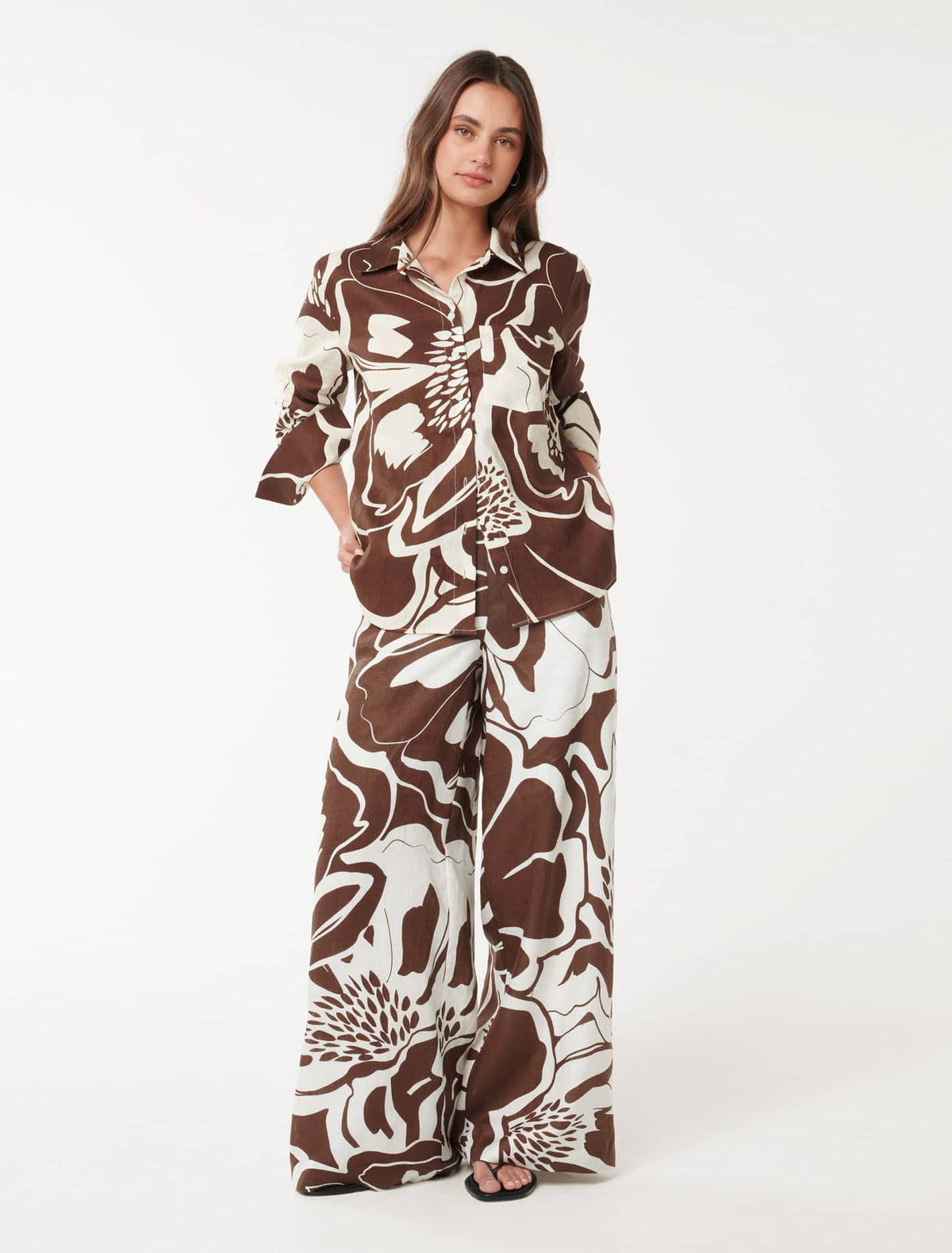 Lydia Oversized Linen Shirt Choc Dunstan Set