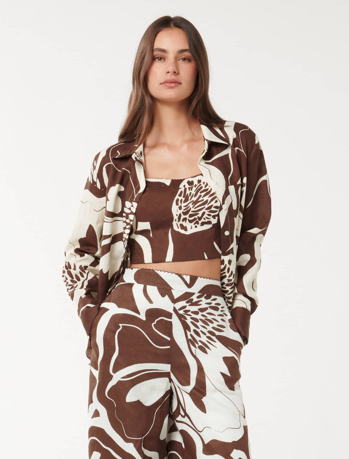 Lydia Oversized Linen Shirt Choc Dunstan Set