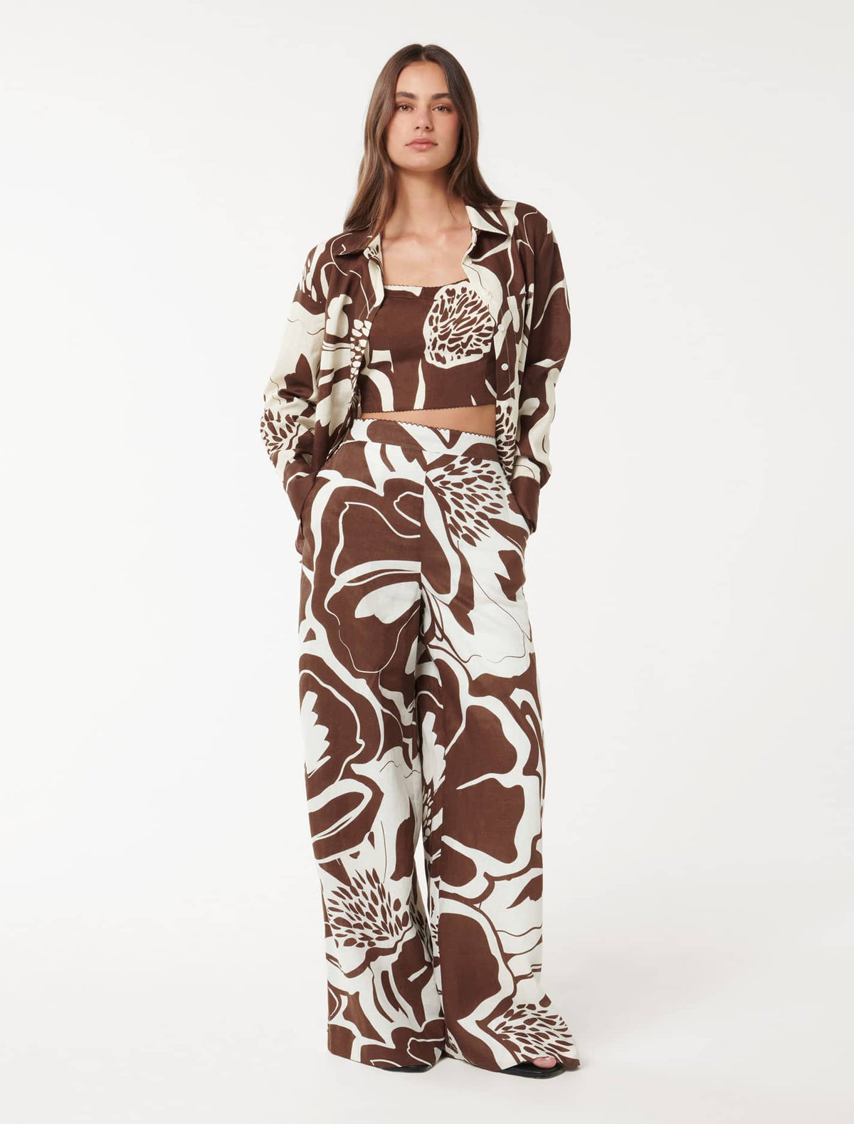 Lydia Oversized Linen Shirt Choc Dunstan Set