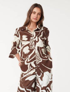 Lydia Oversized Linen Shirt Choc Dunstan Set