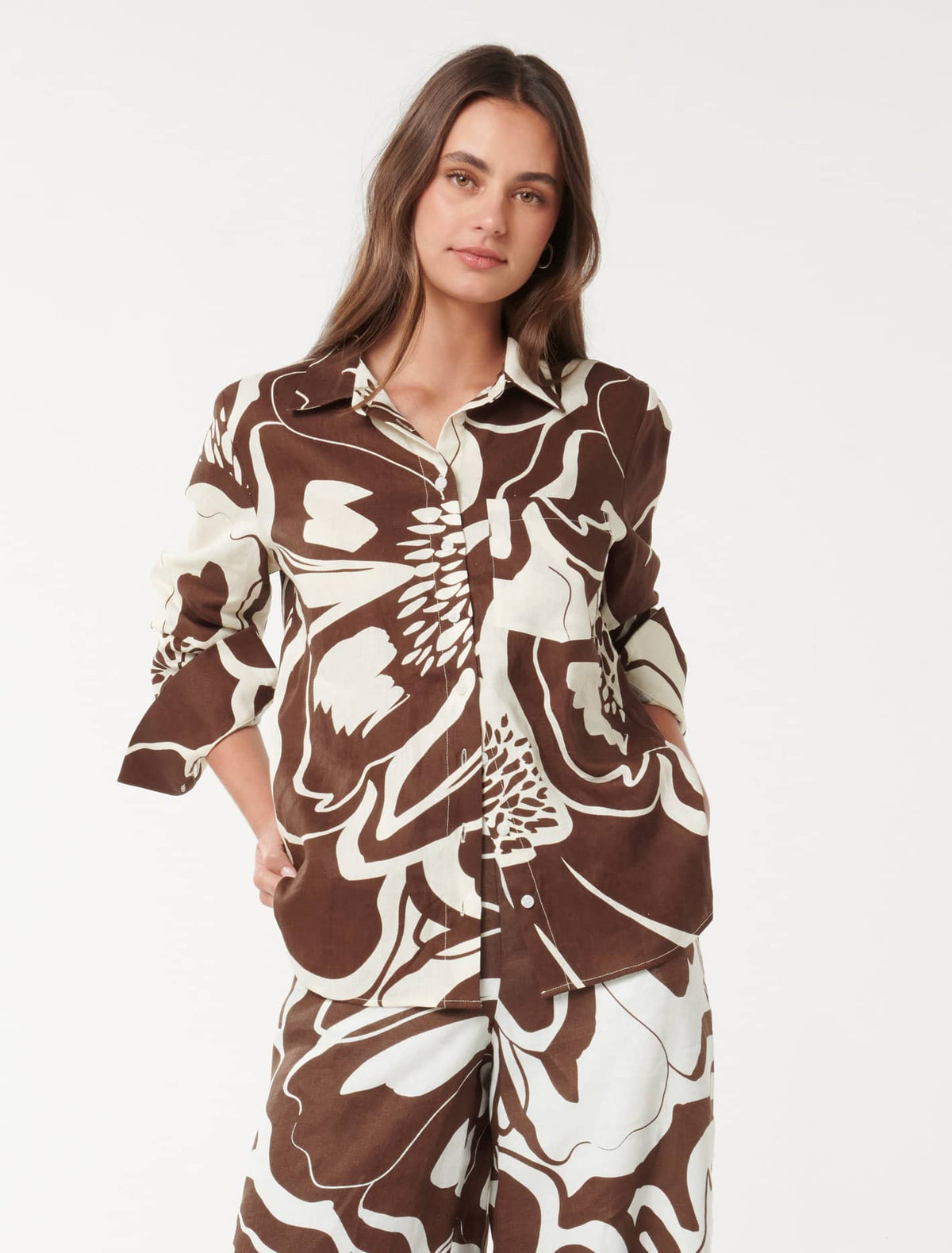 Lydia Oversized Linen Shirt Choc Dunstan Set