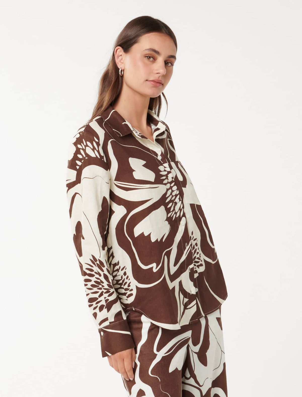 Lydia Oversized Linen Shirt Choc Dunstan Set