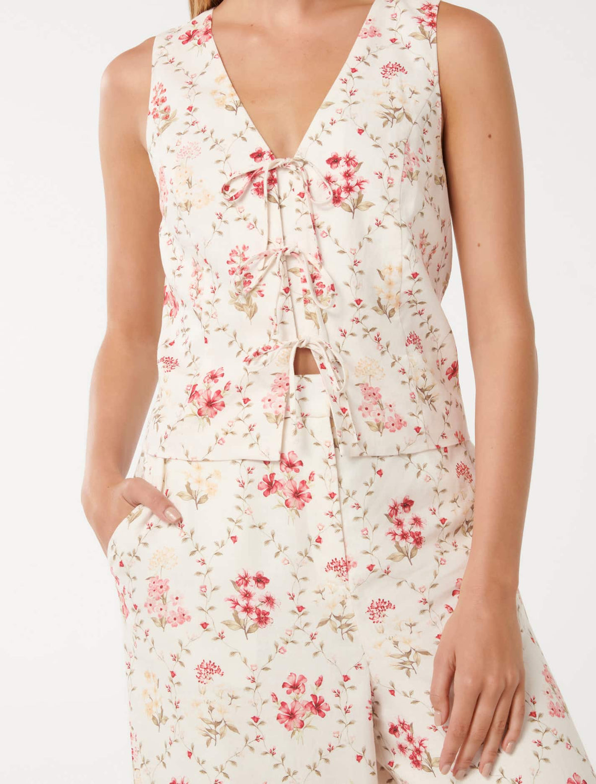 Erin Tie Front Waistcoat Garden Trellis Co-ord