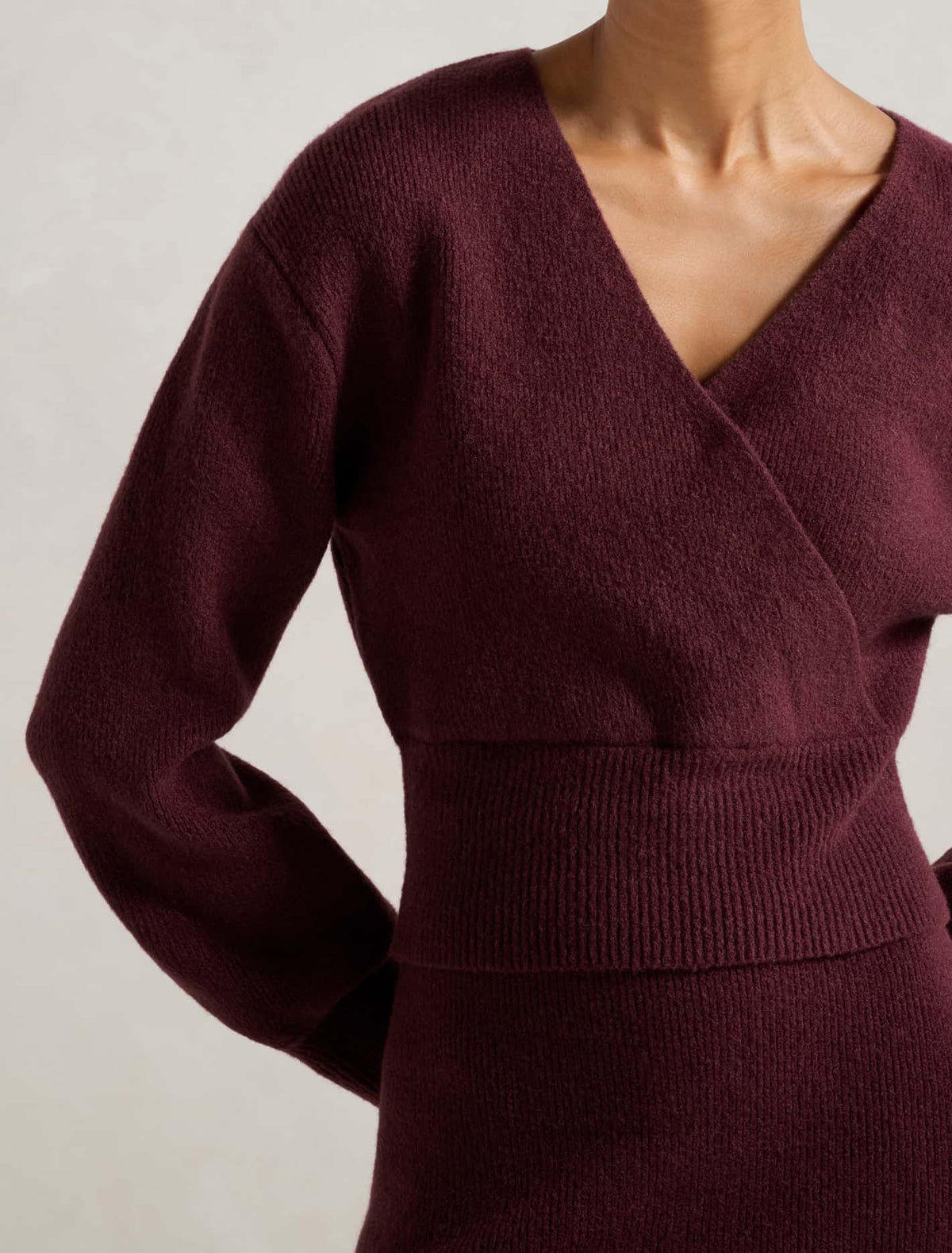 Sloane Petite Wrap Knit Sweater Mulled Wine
