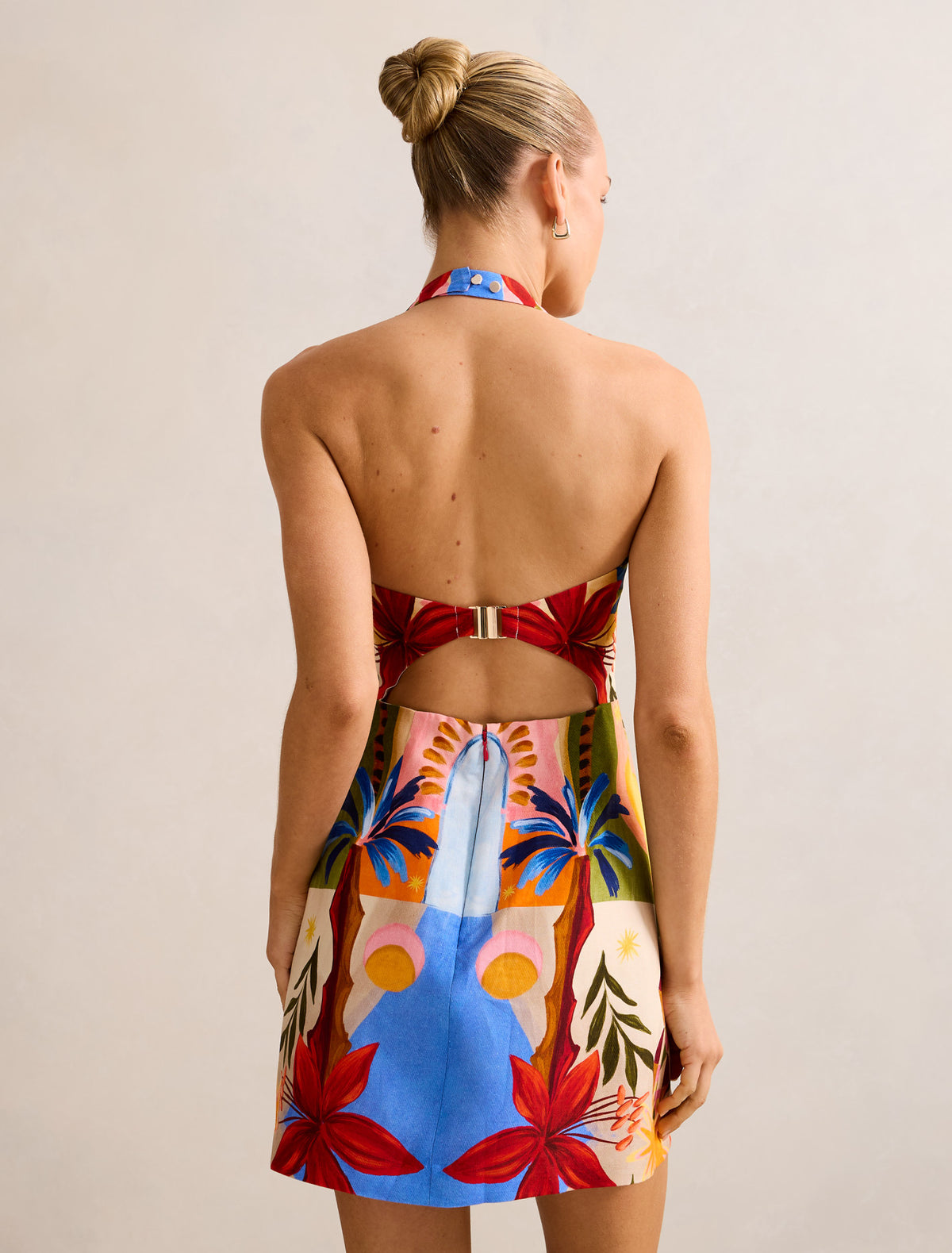 Keely Halter-Neck Linen Mini Dress Bright Havana