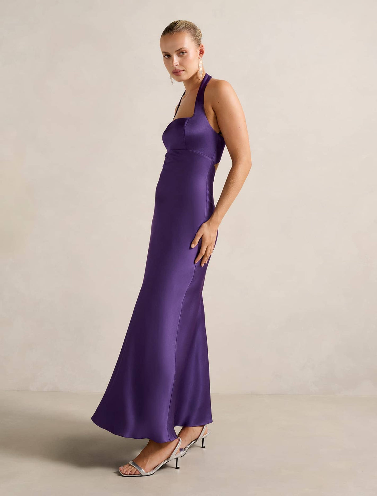 April Open-Back Satin Maxi Dress Royal Purple