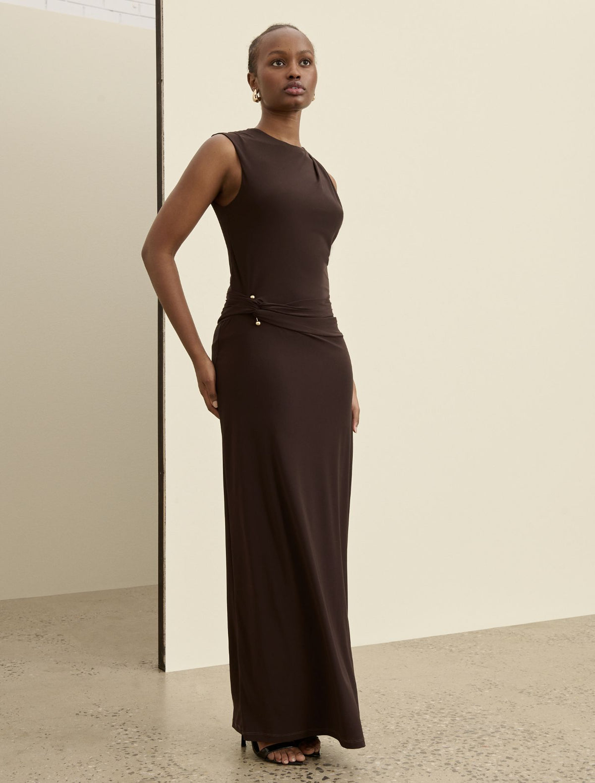 Jess Hardware Bodycon Maxi Dress Dark Chocolate