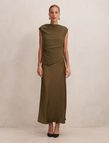 Aurora 2-in-1 Slip Midi Dress Dark Olive