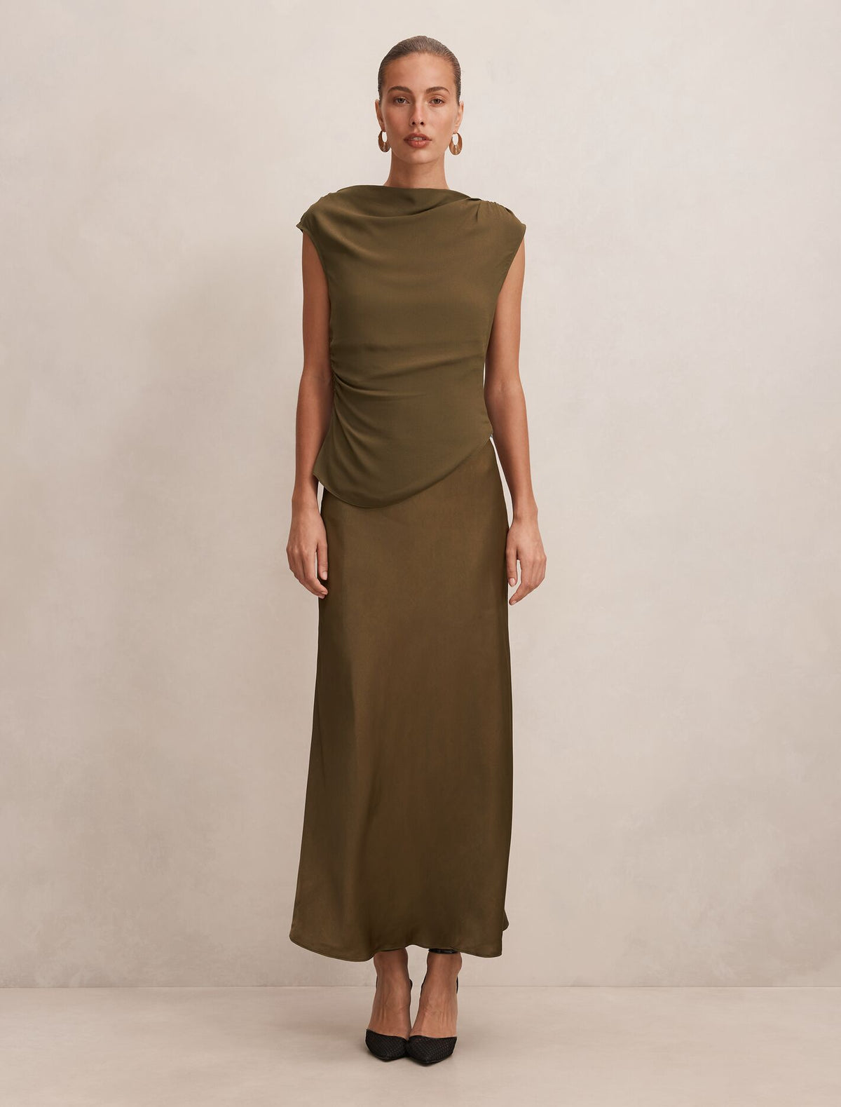 Aurora 2-in-1 Slip Midi Dress Dark Olive