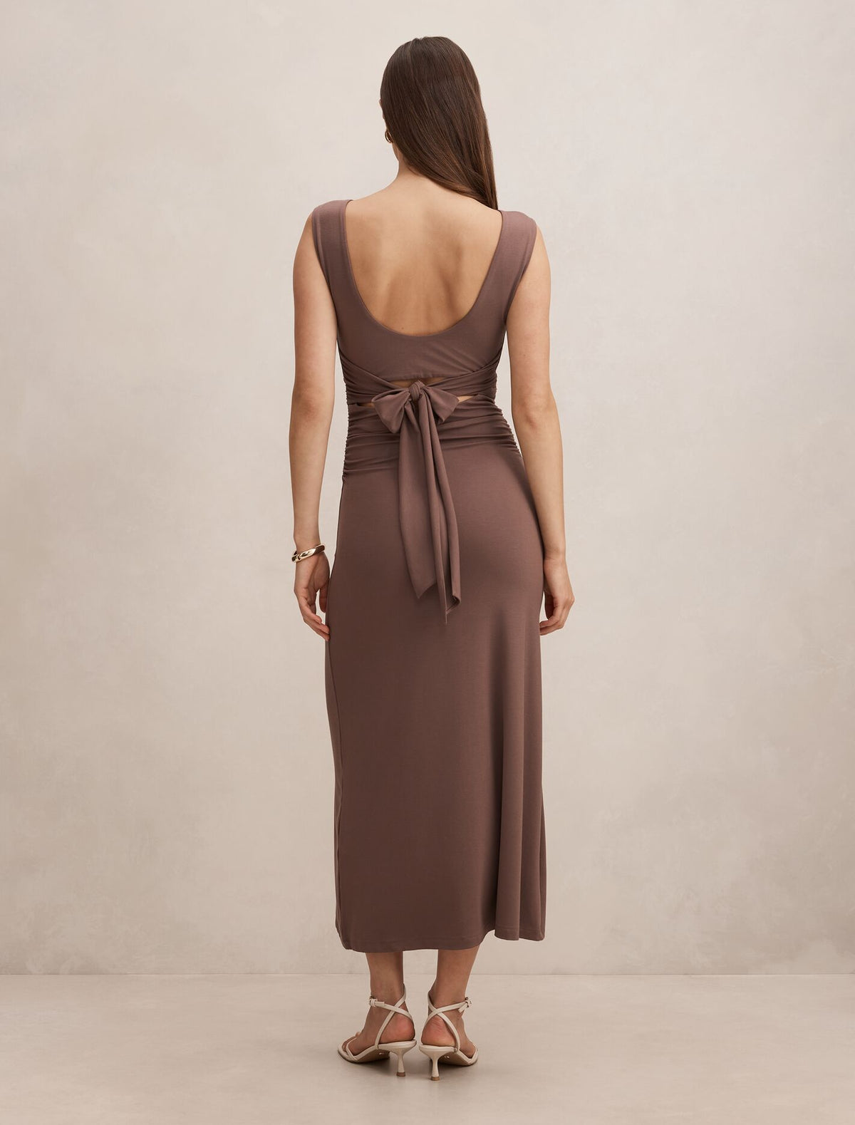 Jemima Ruched Jersey Midi Dress Earth
