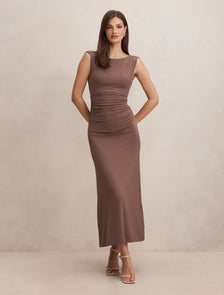 Jemima Ruched Jersey Midi Dress Earth
