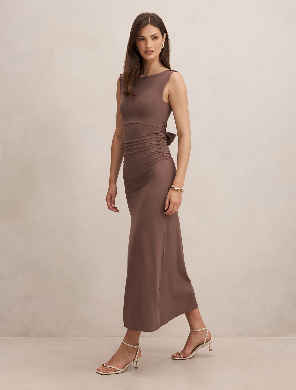 Jemima Ruched Jersey Midi Dress Earth