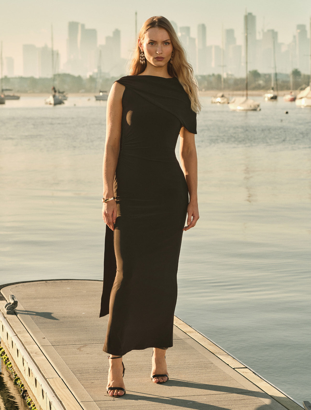 Kosa Cape Scarf Maxi Dress Black