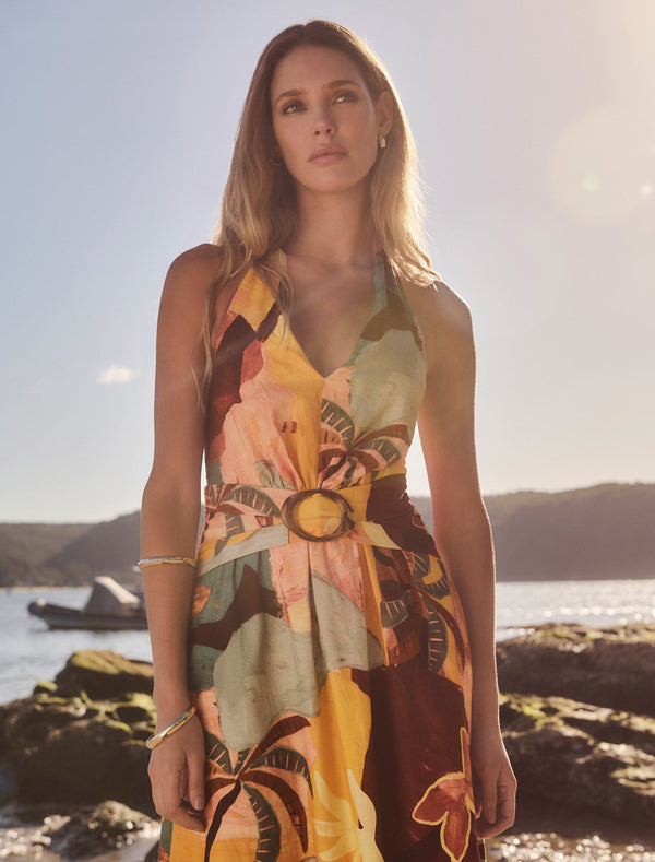 Alessi Halter Linen Midi Dress Arndale Abstract