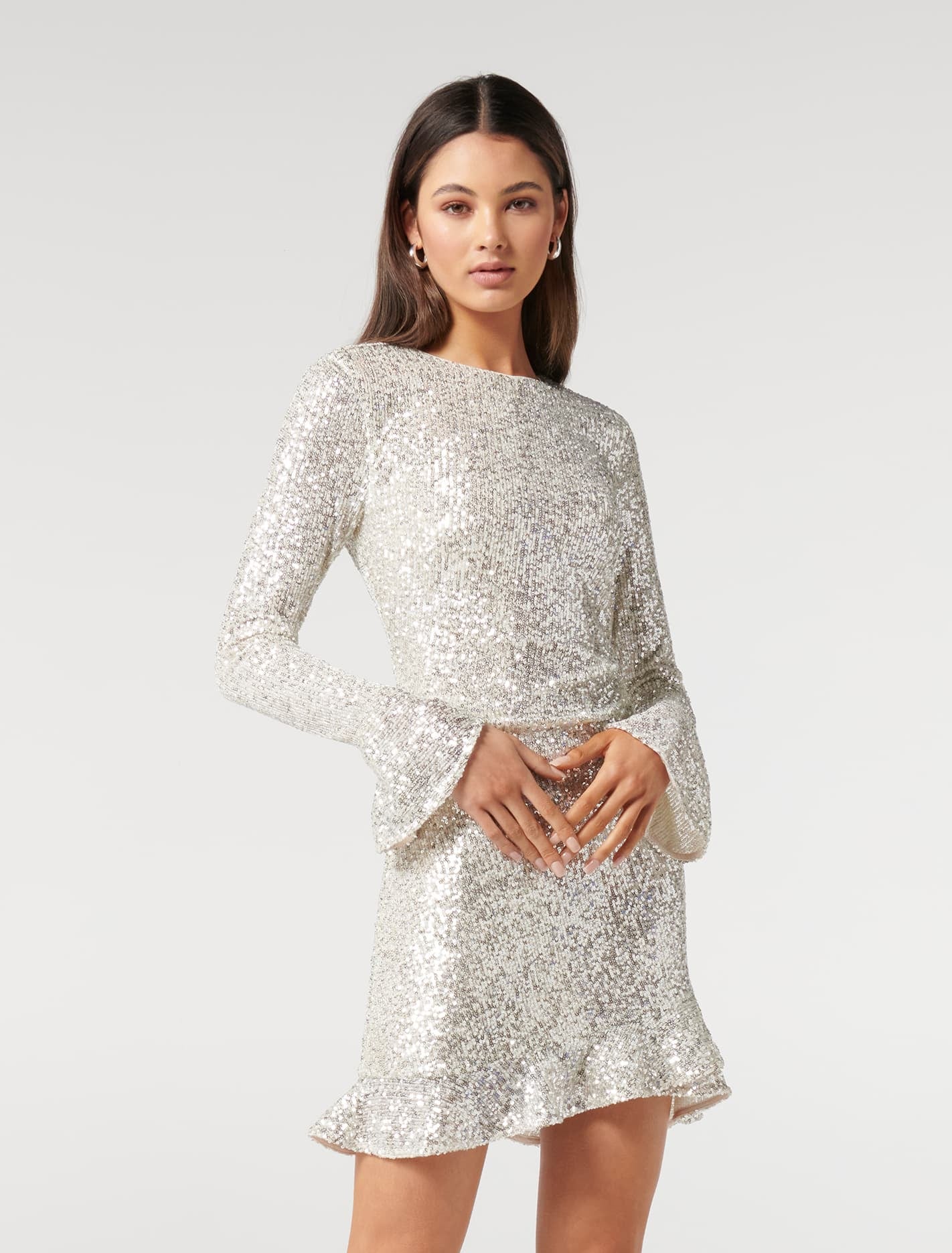 Daphne Draped Flutter Sleeve Sequin Mini Dress Women s Fashion Forever New