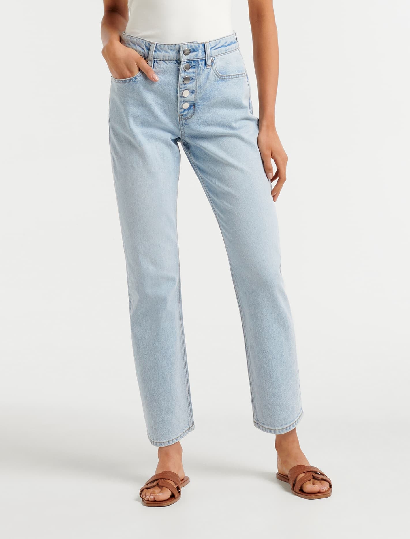 Eden Petite Mid Rise Button Front Slim Jeans