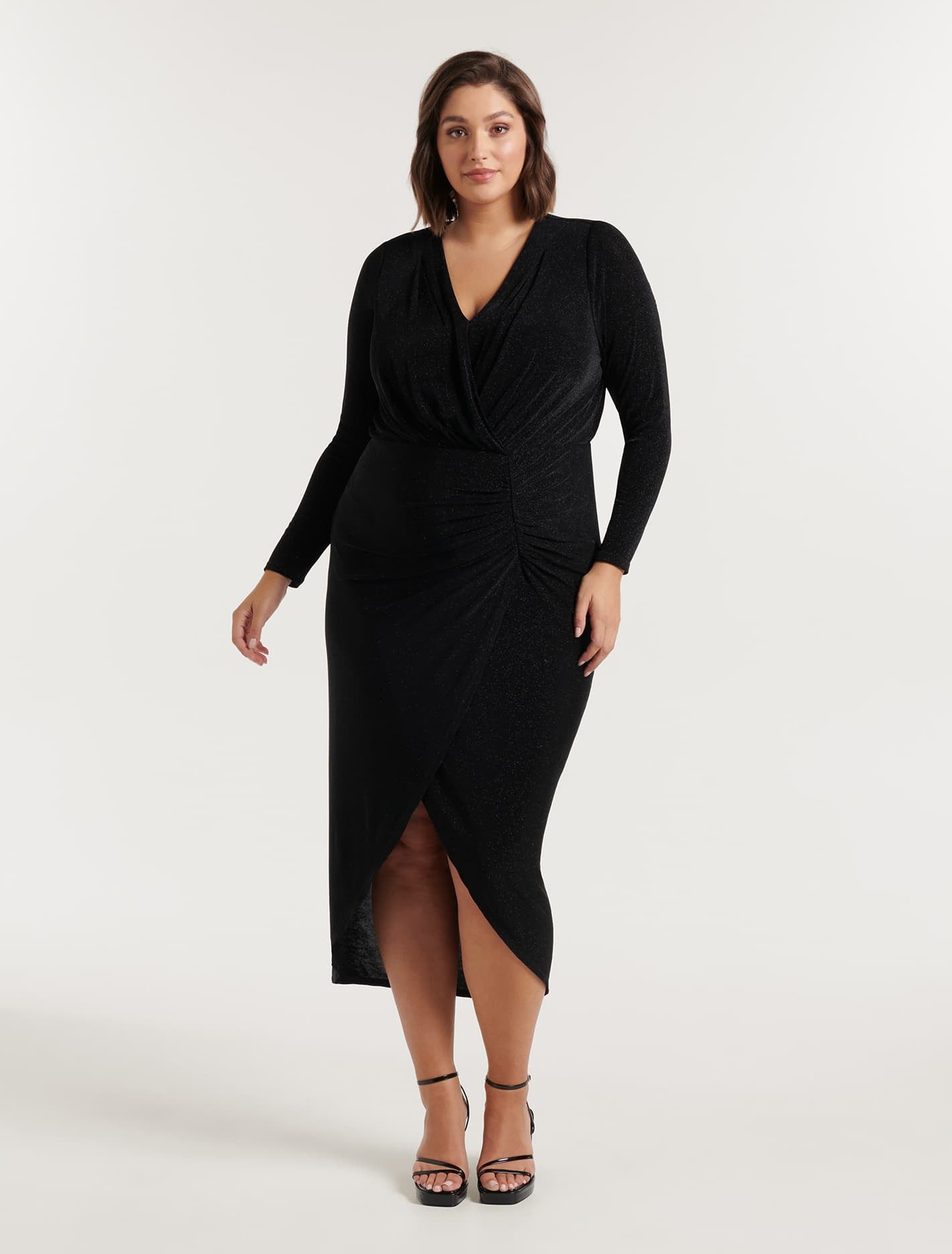 Rory Curve Glitter Ruched Midi Dress - Women's Fashion | Forever New