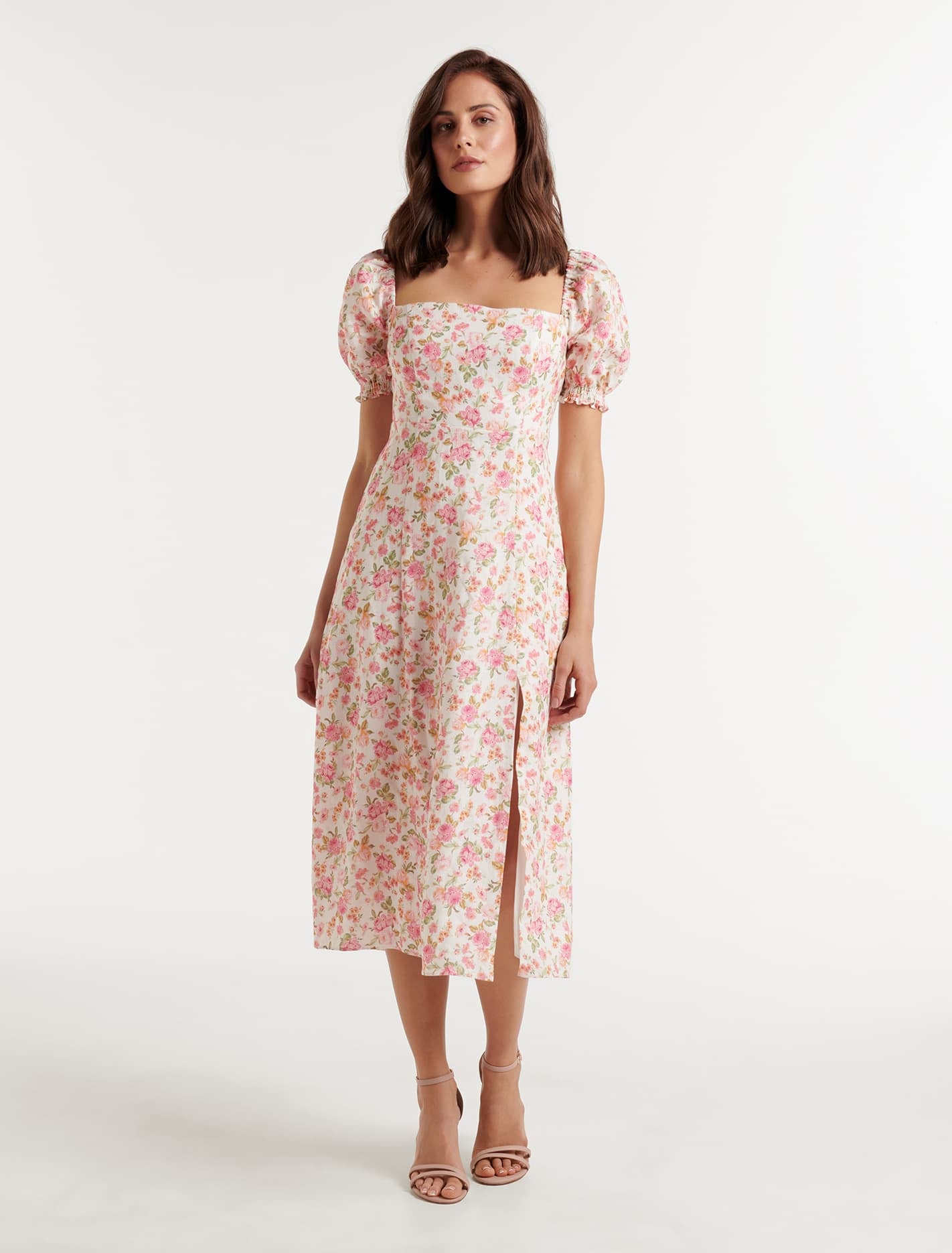 Carson Linen Square Neck Midi Dress Women's Fashion Forever New
