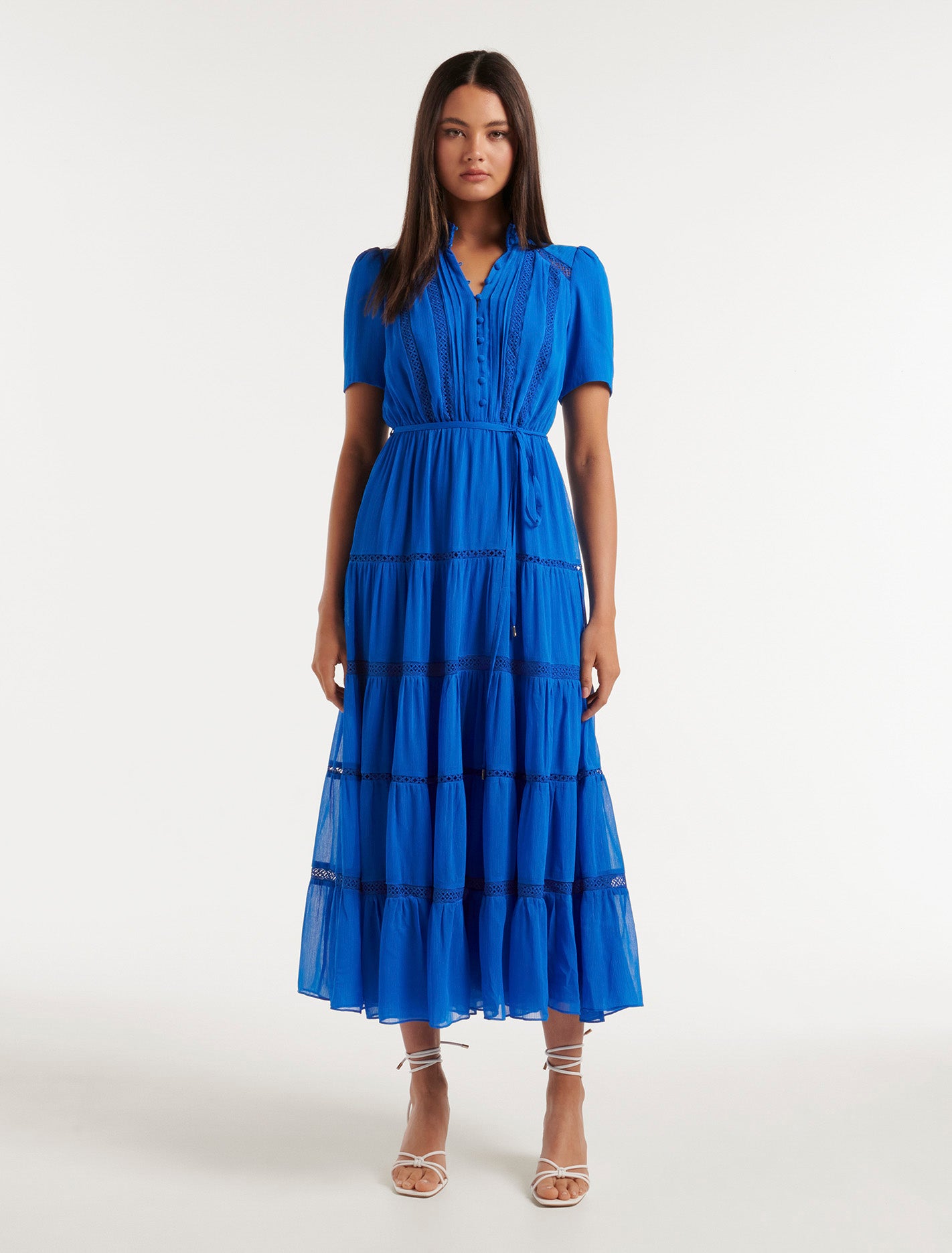 Julia Short-Sleeve Trim Midi Dress