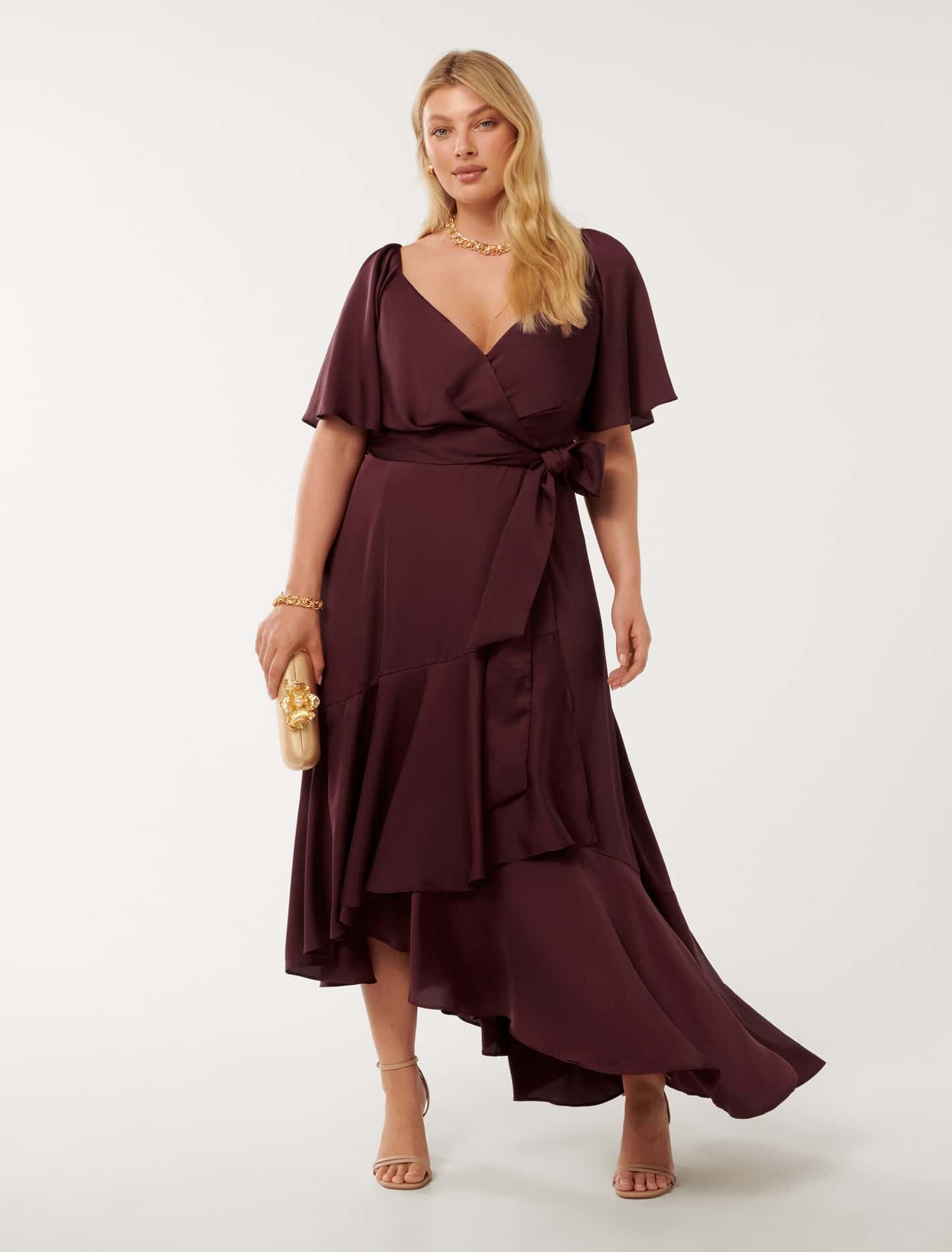 Abbie Curve Wrap Midi Dress in Dark Purple Size 16 to 22 Women s Evening Dresses