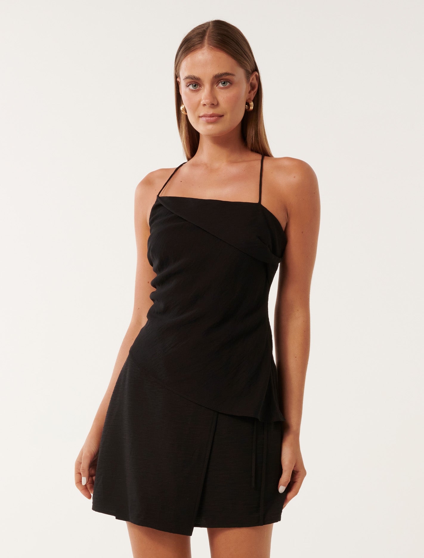 Jiana Draped Asymmetrical Top in Black - Size 4 to 16
