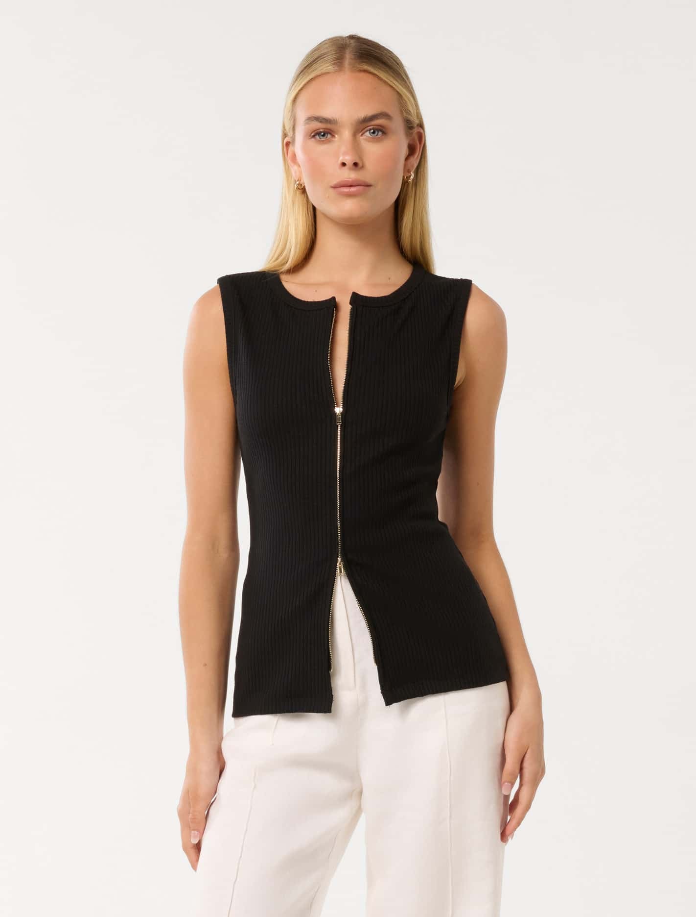 Zip front sleeveless top hotsell