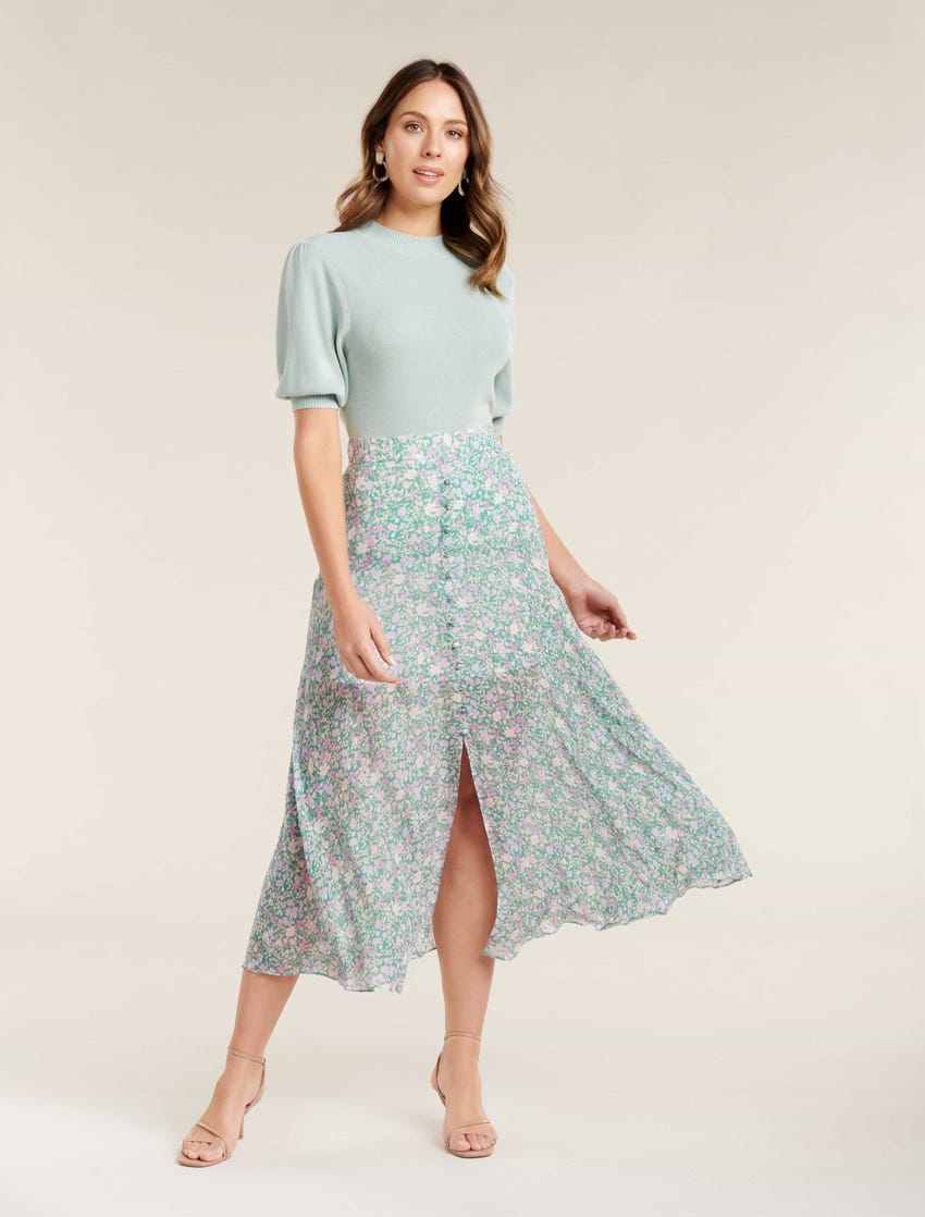 Bronte Button Front Midi Skirt