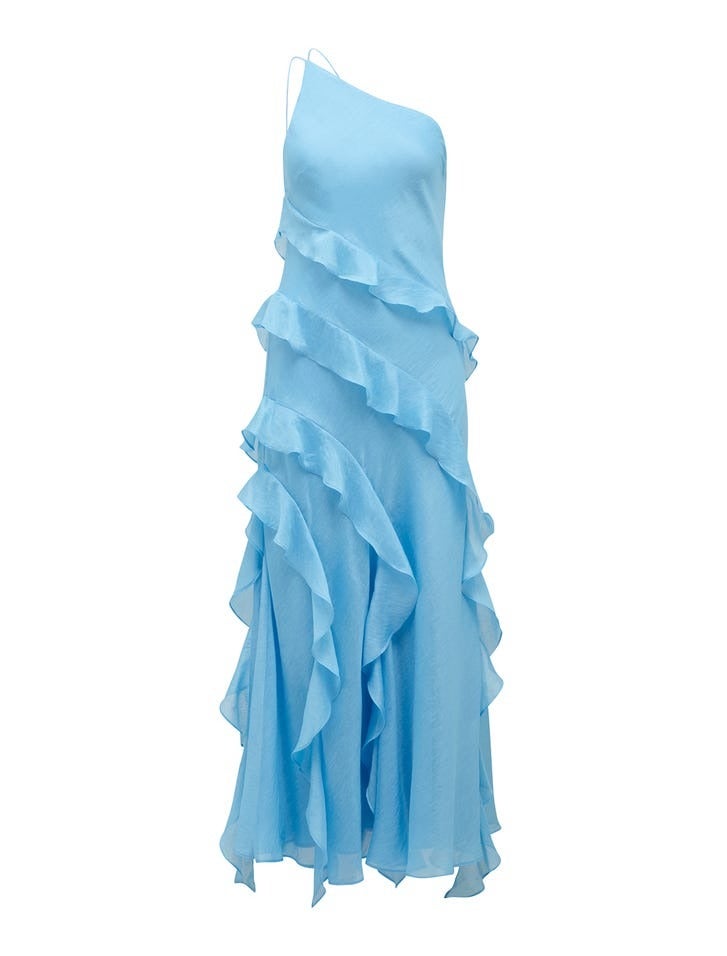 Belle One Shoulder Ruffle Gown | Blue Dress| Party Dress