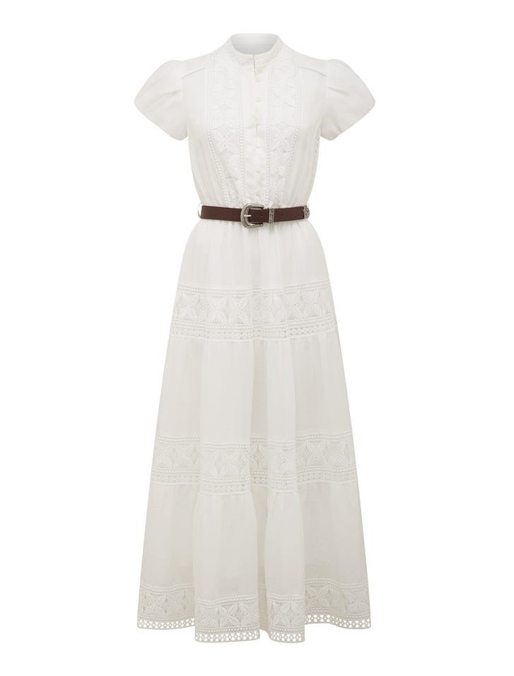 Amy Belted Trim Midi | Belted Dress| White Dress