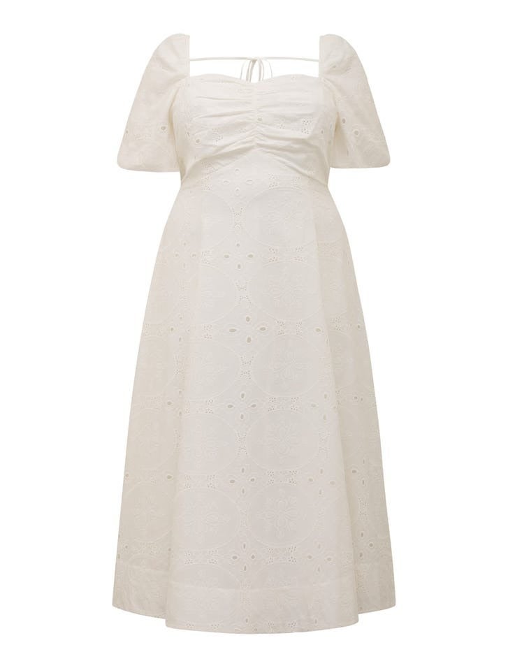 Bellona Curve Broderie Midi Dress|  White curve Dress |  Curve Occasion Dress