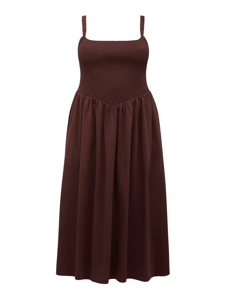 Dylan Curve Shirred Cotton Midi Dress | Chocolate Curve Dress
