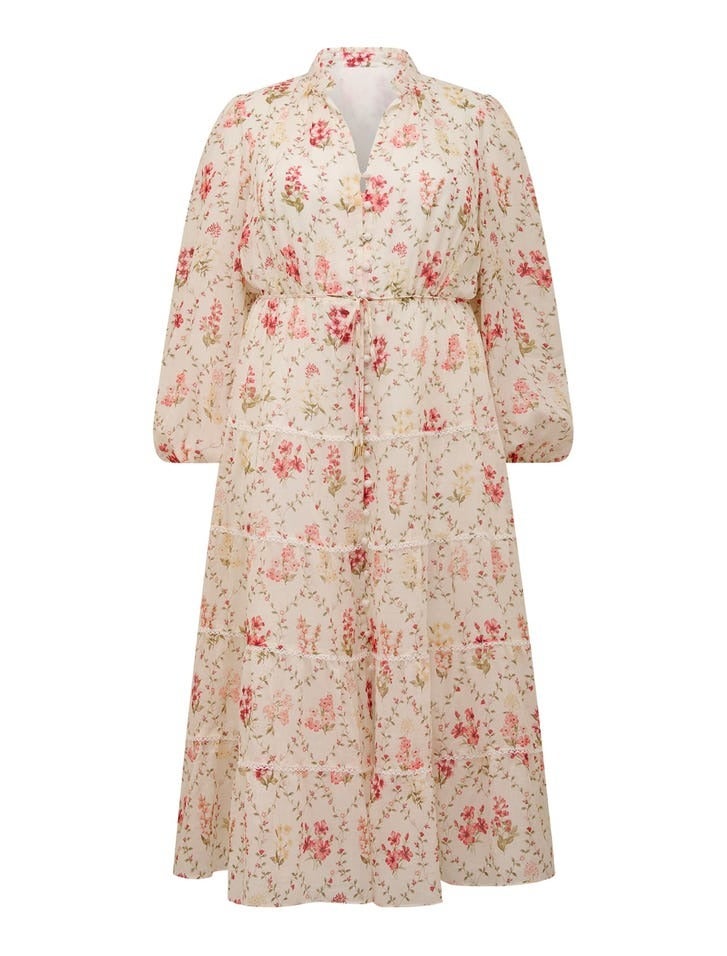 Jessie Curve Button Down Midi Dress| Prink Curve Dress| Floral Curve Dress