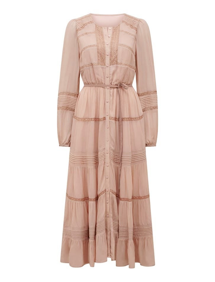 Frankie Lace Trim Dress | Prink Dress| Long Sleeve Dress