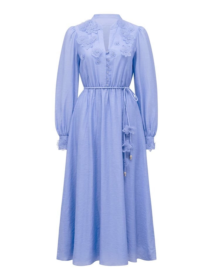 Yasmin Midi Dress |  Blue Dress |  Long Sleeve Dress