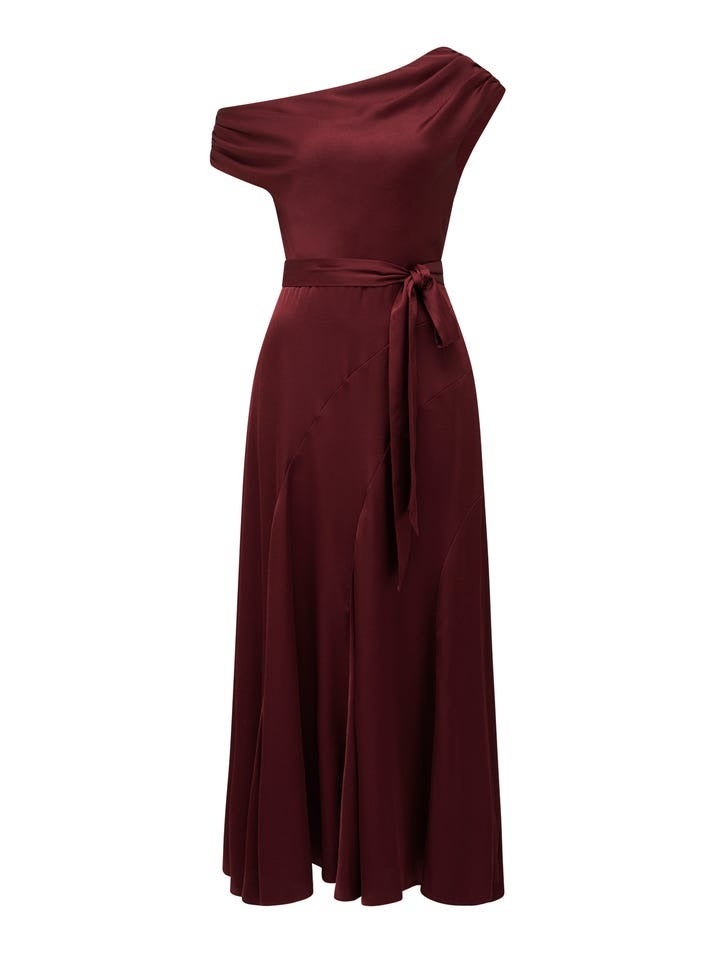 Megan Satin Asymmetrical Midi Dress| Formal Dress | Occasion Dress