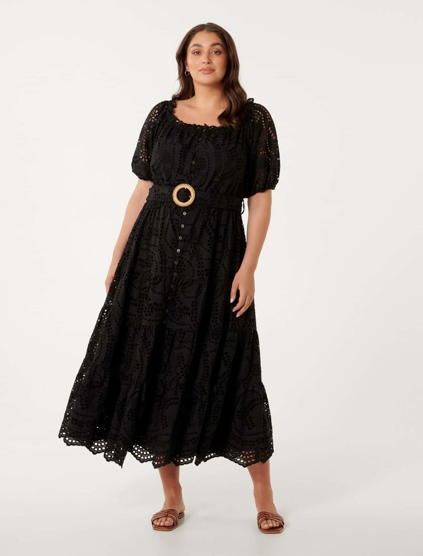 Carol Curve Broderie Midi Dress